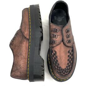 Dr. Martens Ashley Leather Platform Creeper Loafer Shoes Copper Bronze Metallic